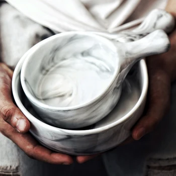

Scandinavian style marble handle single bowl Creative Steak soup salad fruit bowl kitchen dining bar Home Decor