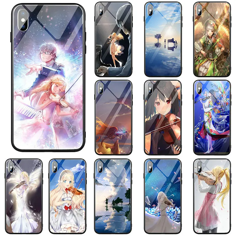 Tempered Glass Phone Case Cover for iPhone 5 5S SE 2020 7 6S 6 8 Plus X XR XS 11 12 Pro Max Shell Bags Anime Girl Playing Violin | Мобильные