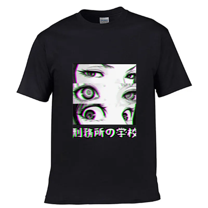 

2019 Summer New Prison School Eyes Sad Japanese Anime Tshirt Men Loose Leisure Streetwear Harajuku T Shirt Man Hip Hop Tee Shirt