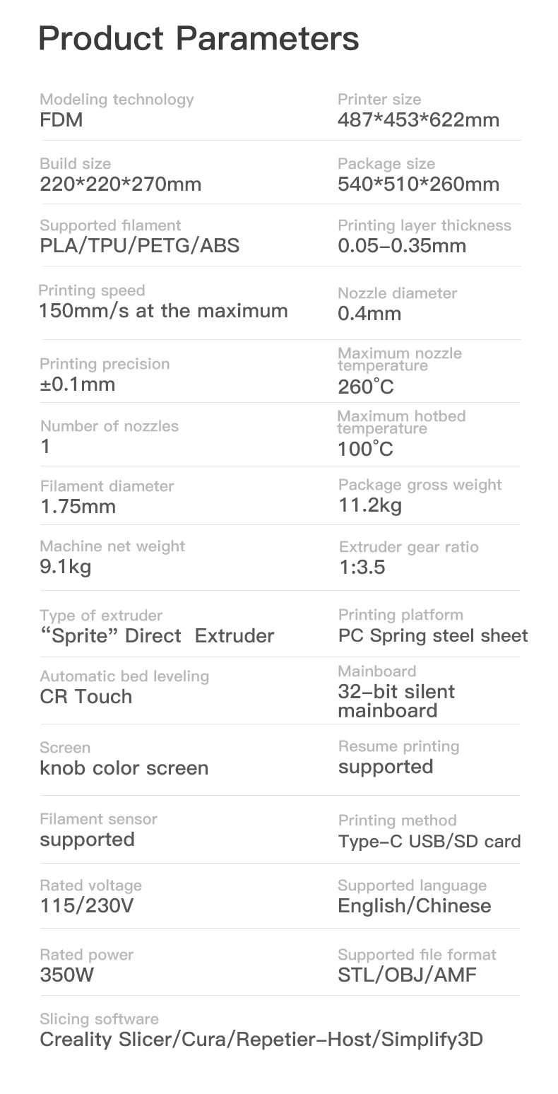 3D Printer Ender-3 S1 With 32 Bits Silent Motherboard Support Resume Power Failure Printing CR Touch Automatic Bed Leveling