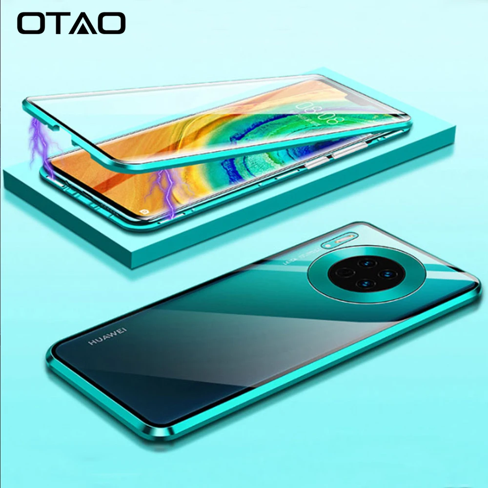 OTAO Metal Magnetic Case For Huawei Mate 20 30 Pro P20 P30 Lite Double Sided Tempered Glass Cases Nova 5i 5 6 4 3 Full Cover | Мобильные
