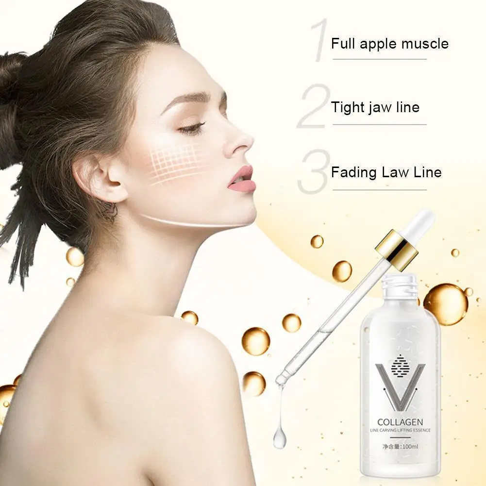 

100ml Collagen Line-carving Serum Strong Lifting Firming Wrinkle Fine Anti Fade Essence Aging Lines Remove Repairing Face S6B9