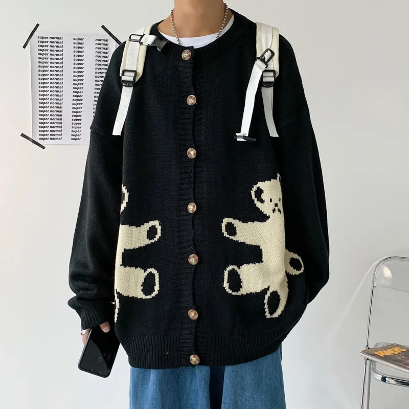 

2020 Autumn And Winter New Youth Popular Personality Cartoon Printing Single-breasted Knitted Cardigan Fashion Casual Top