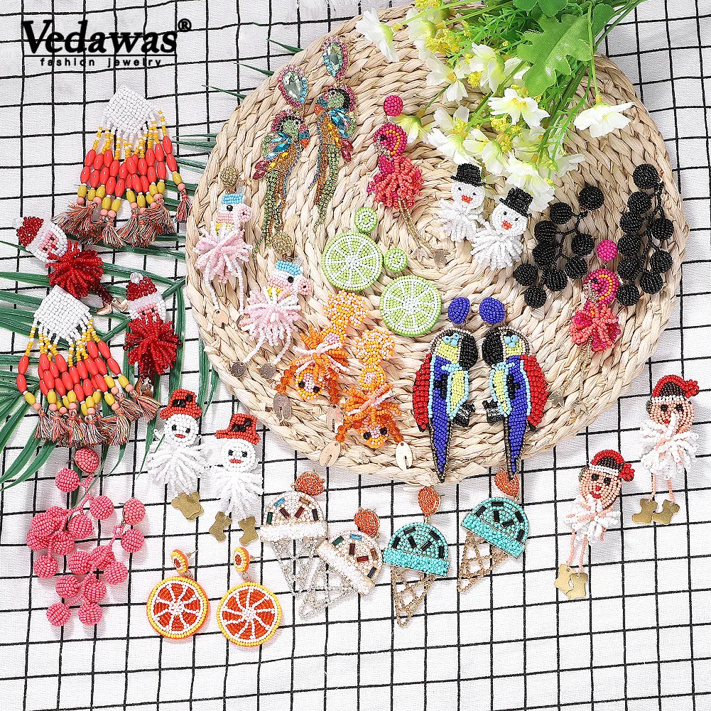 

Vedawas Maxi Beads Earrings 2019 Boho Handmade Long Tassel Fish Snowman Birds Ice Cream Flamingo Santa Claus Drop Earring Bijoux