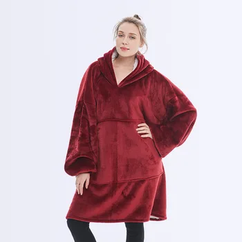

Winter Thicken Flannel Blanket With Sleeve And Pocket Ultra Plush TV Blanket Warm Artificial Cashmere Hooded Throw Blanket Cape