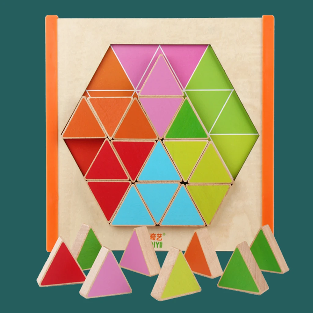 Wooden Mosaic Hexagon Jigsaw Puzzle Early Learning Kid Toys Educational Toy Geometric Shape Jigsaw Puzzle Hexagon Wood Toys