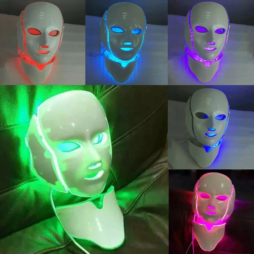 Горячие 7 цветов светодиодный фотон устройство для приготовления маски терапия для лица Отбеливание акне маска шеи красоты светодиодный маска