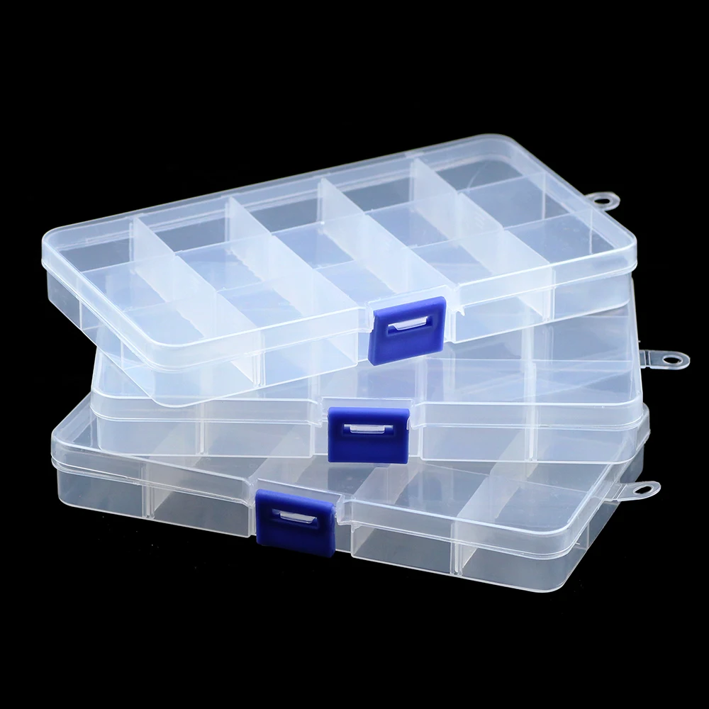 

YHBZRET 15 Slots Adjustable Plastic Storage Box packaging transparent Tool Case Craft Organizer Jewelry Beads Accessories box