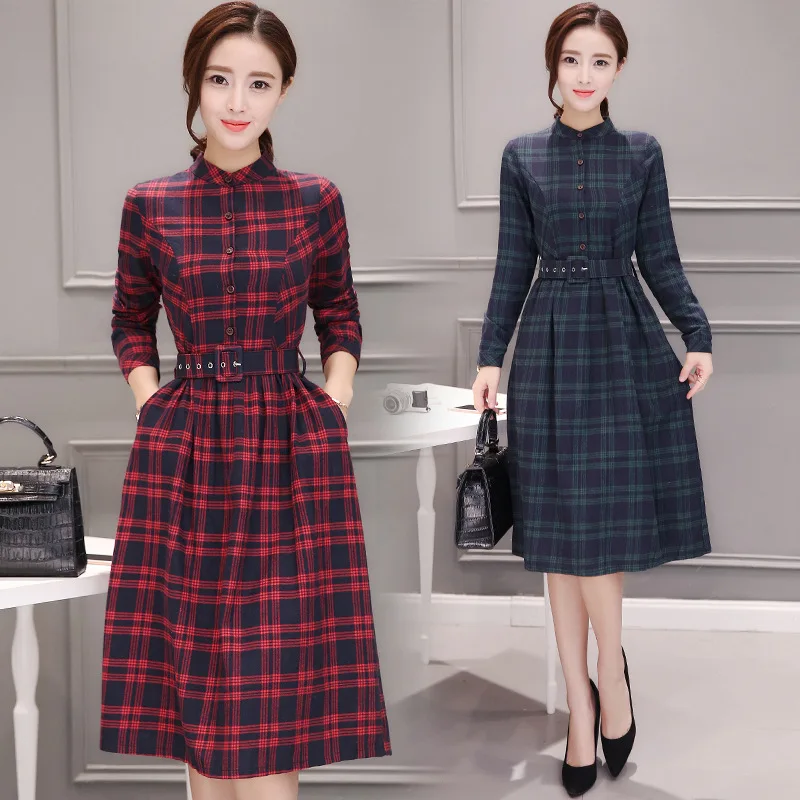 

2019 Autumn And Winter New Style Korean-style Slim Fit Slimming Mid-length Waist Hugging Plaid Skirt Dress