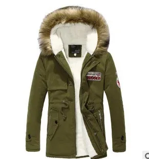 Army green Толстое Мужское пальто Зимняя шерстяная приталенная куртка с капюшоном Мужская бархатная теплая меховая куртка повседневная теплая длинная парка - Цвет: Army green