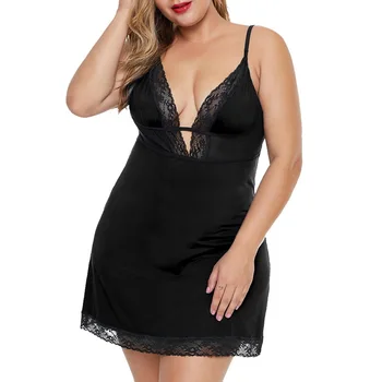 

Plus Size Sleepdress Sexy Lingerie Women Nightdress Gecelik Nightgown Beach Cover Ups Lace Strap Patchwork Sleepwear XL-5XL