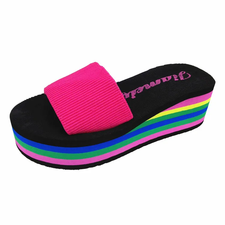 

SAGACE Women Rainbow Summer Platform Soft Non-Slip Summer Sandals Patchwork Comfortable Sweet Female Beach Slippers X1219