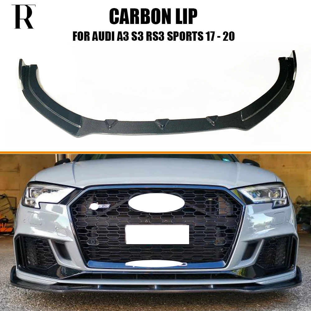 K Style Carbon Fiber Front Bumper Chin Lip For Audi A3 Sline & S3 & Rs3