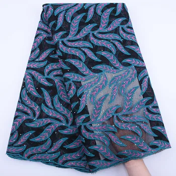 

African Latest Big mesh Lace Fabric 2020 African French Lace Fabric High Quality Nigerian Embroidery Tulle with Stone for Dress