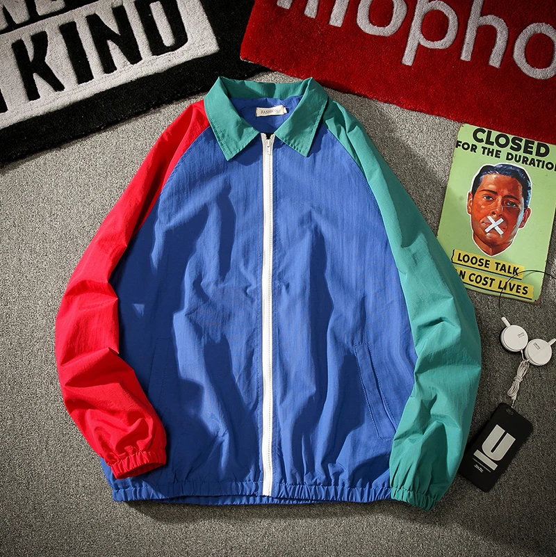 

Rack Jackets Men's Fashion Contrast Color Printing Loose Casual Jackets Mens Streetwear Wild Hip Hop Bomber Jacket Men M-5XL