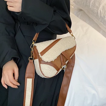 

Brand Saddle Bag Woman Luxury Handbags Designer Faux Suede Bag 2020 Winter Wide Shoulder Crossbody Handbag Women Leather Bags