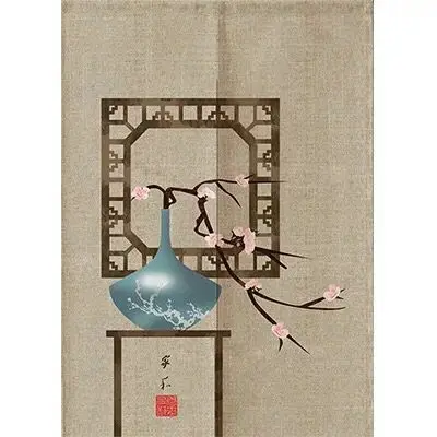 Retro Chinese Style Bedroom Kitchen Partition Curtain Geomantic Shielding Curtain Half Panel Tube Curtain Decoration