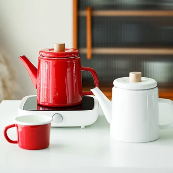 

Japanese porcelain enamel vintage teapot hot cold water kettle handmade induction cooker tea coffee pot
