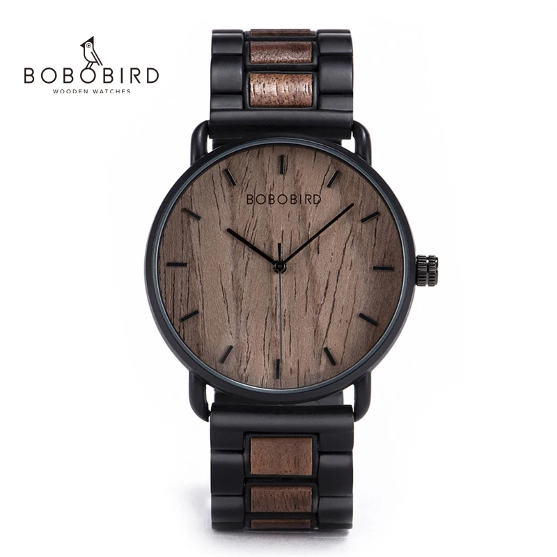 Montre personnalisée en bois pour homme, montres-bracelets d'affaires en bois et acier inoxydable, le meilleur cadeau, supporte le dropshipping
