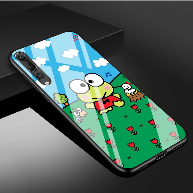 pu case for huawei Dễ Thương Ếch Xanh Keroppi DIY Cao Cấp Kính Cường Lực Điện Thoại Ốp Lưng Cho Huawei P20 P30 P40 Lite PRO Giao Phối 20 30 lite Pro Vỏ cute phone cases huawei Cases For Huawei