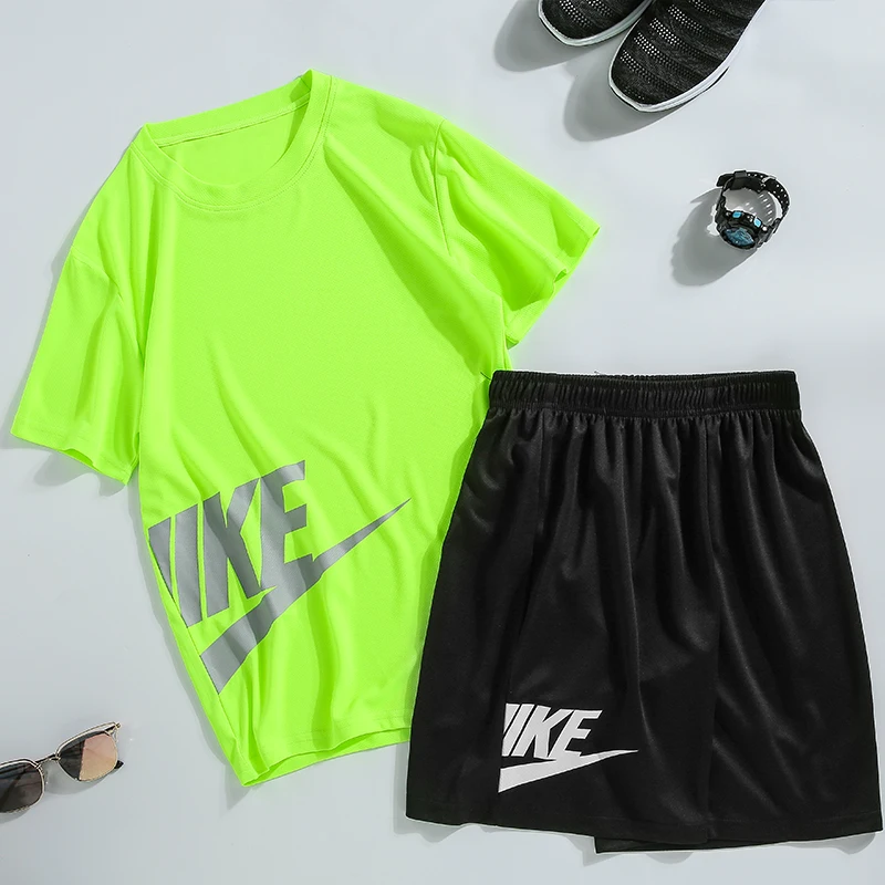 Men's T Shirt+Shorts Suit Tracksuit Male Sportswear Set 2020 Men Clothing Fitness Jogger Summer 2 Pieces Sets Plus Size 5XL