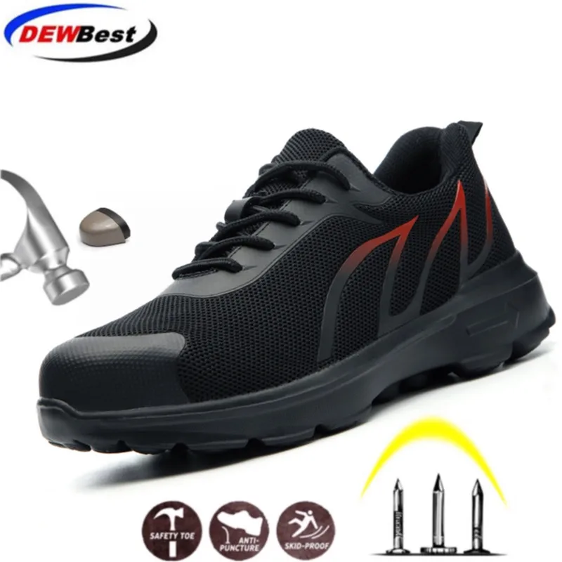 

DEWBEST Lightweight Breathable Anti-smashing Anti-puncture Anti-static Protective Boots Sneaker Mens Steel Toe Work Safety Shoe