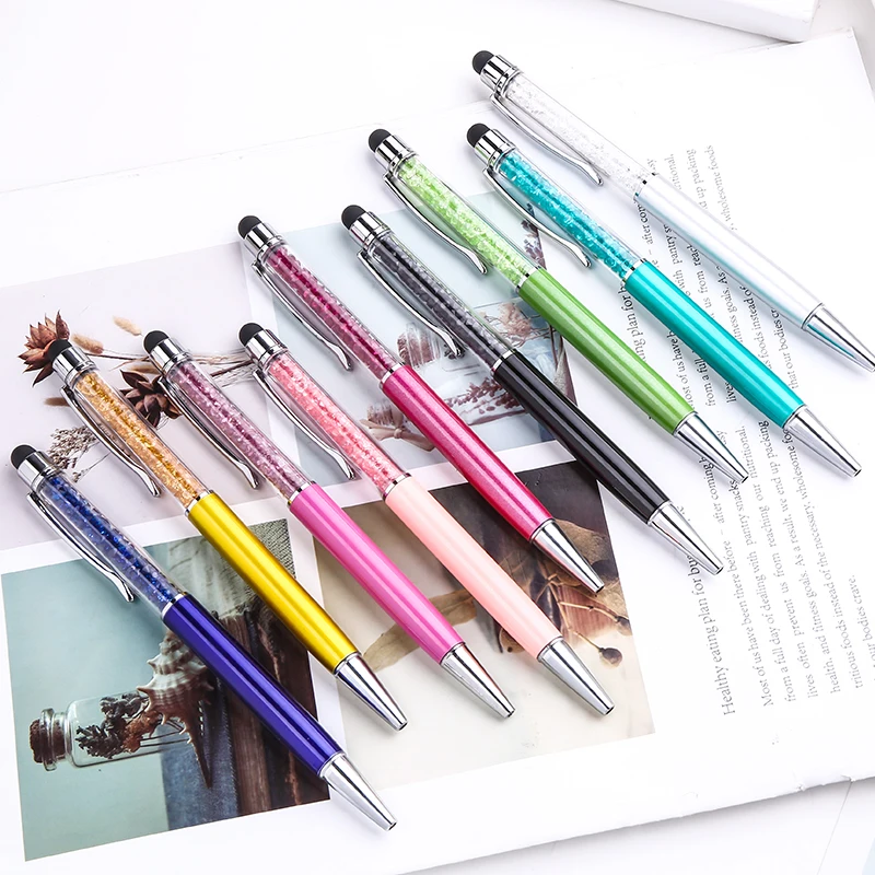 Kawaii Rainbow Color Glitter Ballpoint Pen Crystal Screen Touch Stylus Luxury Custom Logo School Stationery Office 0.5mm Supply