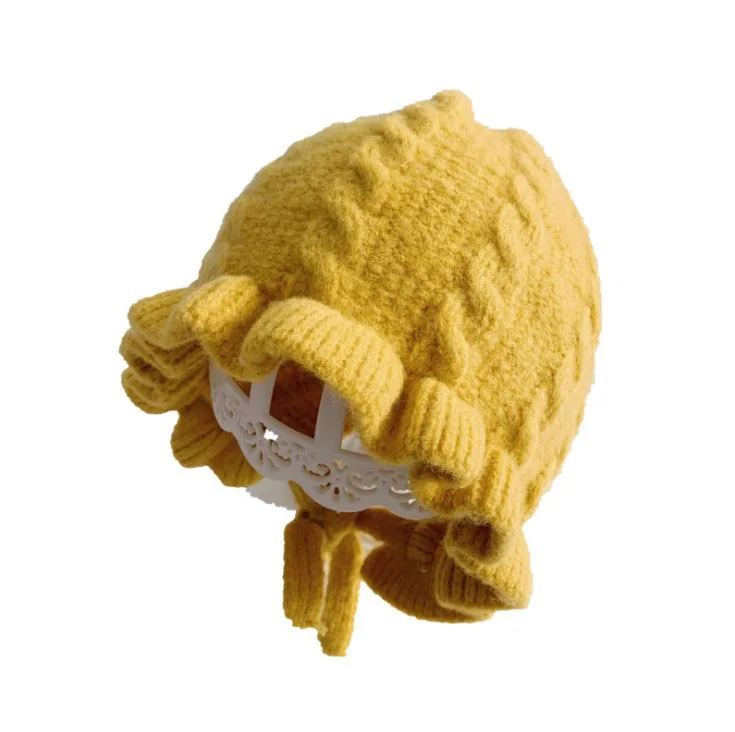 Детская шапка, осенняя и зимняя теплая шерстяная шапка, вязаная шапка для мальчиков и девочек, детская шапка с наушниками - Цвет: yellow