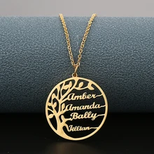 Personalized Customization 4 Name Necklace Tree of Life Babygirl Pendant Gold Friendship Necklace Jewelry for Women Man Gift