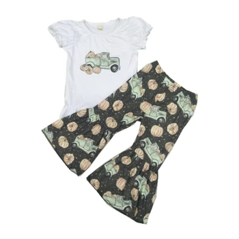 

2019 Thanksgiving style hot sale 2 pieces fall suit with pumpkin and tractor print