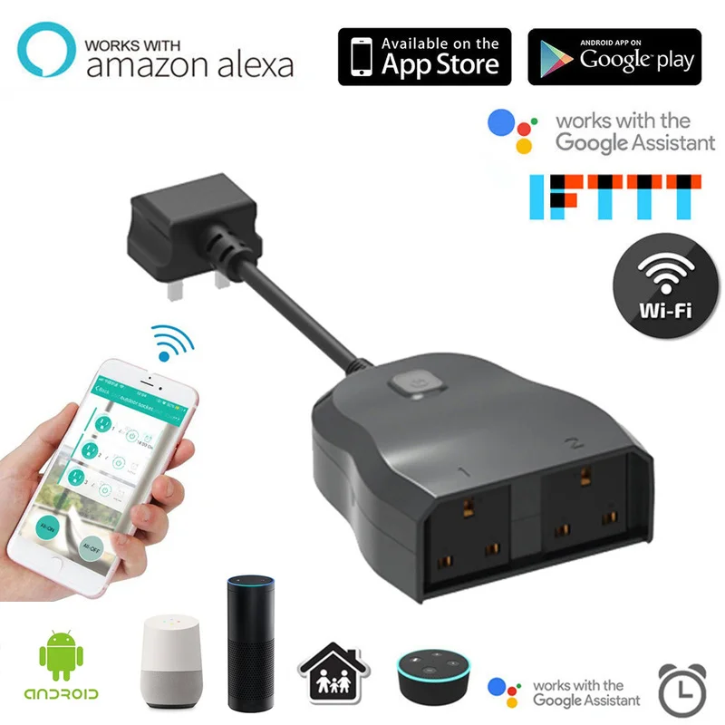 

Smart home wifi Socket Voice/wifi/eWeLink Control 2-in-1 Courtyard Wall Mounted UK Plug work with Alexa Google home Assistant