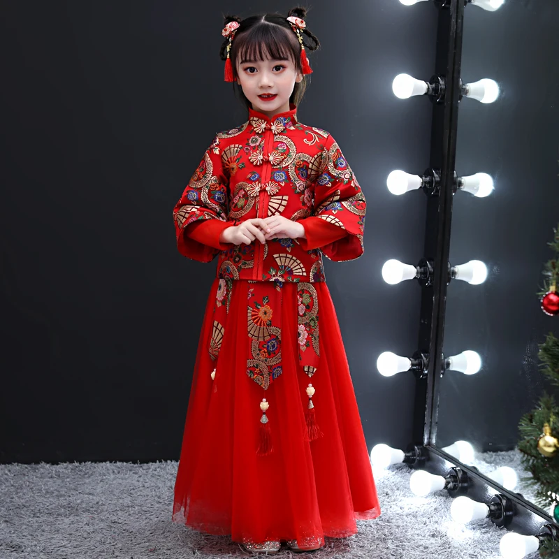 

Chinese Style Flower Girl Dress Formal Floral Baby Girls Dresses Vestidos Wedding Party Children Birthday New Year Clothing