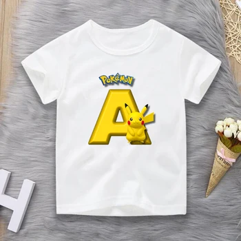 

New Funny Big Boys Girls Boy Tee Letter Name Harajuku Pokemon Go Pikachi Printing Cotton Round Neck Short-sleeved Female T-shirt
