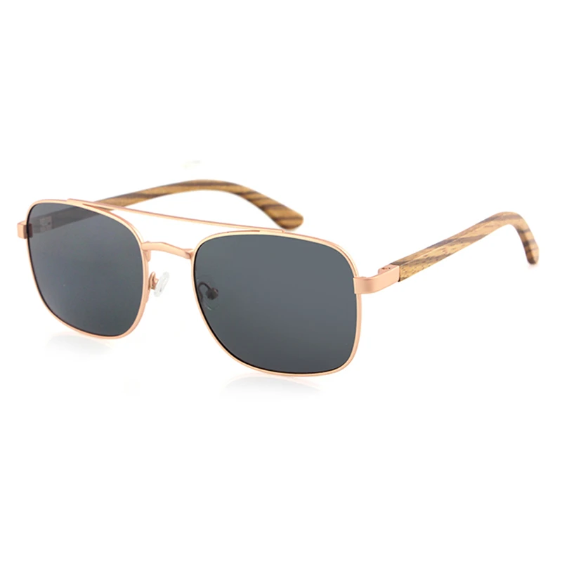 

Dropshipping High End No Minimum Wholesale Shades Custom Logo Men ROSE Gold Square Steel Frame Zebra Wooden Sunglasses