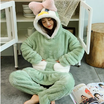 

2020 Winter Thick Warm Flannel Pajamas Sets For Women Sleepwear Home Clothing Pajama Home Wear Pyjamas Set