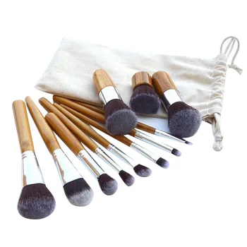 

11PCS Fashion Bamboo Makeup Brushes Set with Bag Cosmetics Foundation Make Up Brush Tools Kit for Powder Blusher Eye Shadow