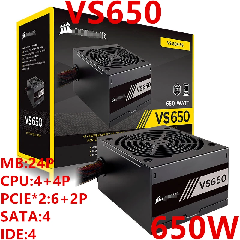 Блок питания для Corsair Active PFC 80plus с поддержкой стандарта ЕС, бесшумный немодульный блок питания 650 Вт, блок питания VS650