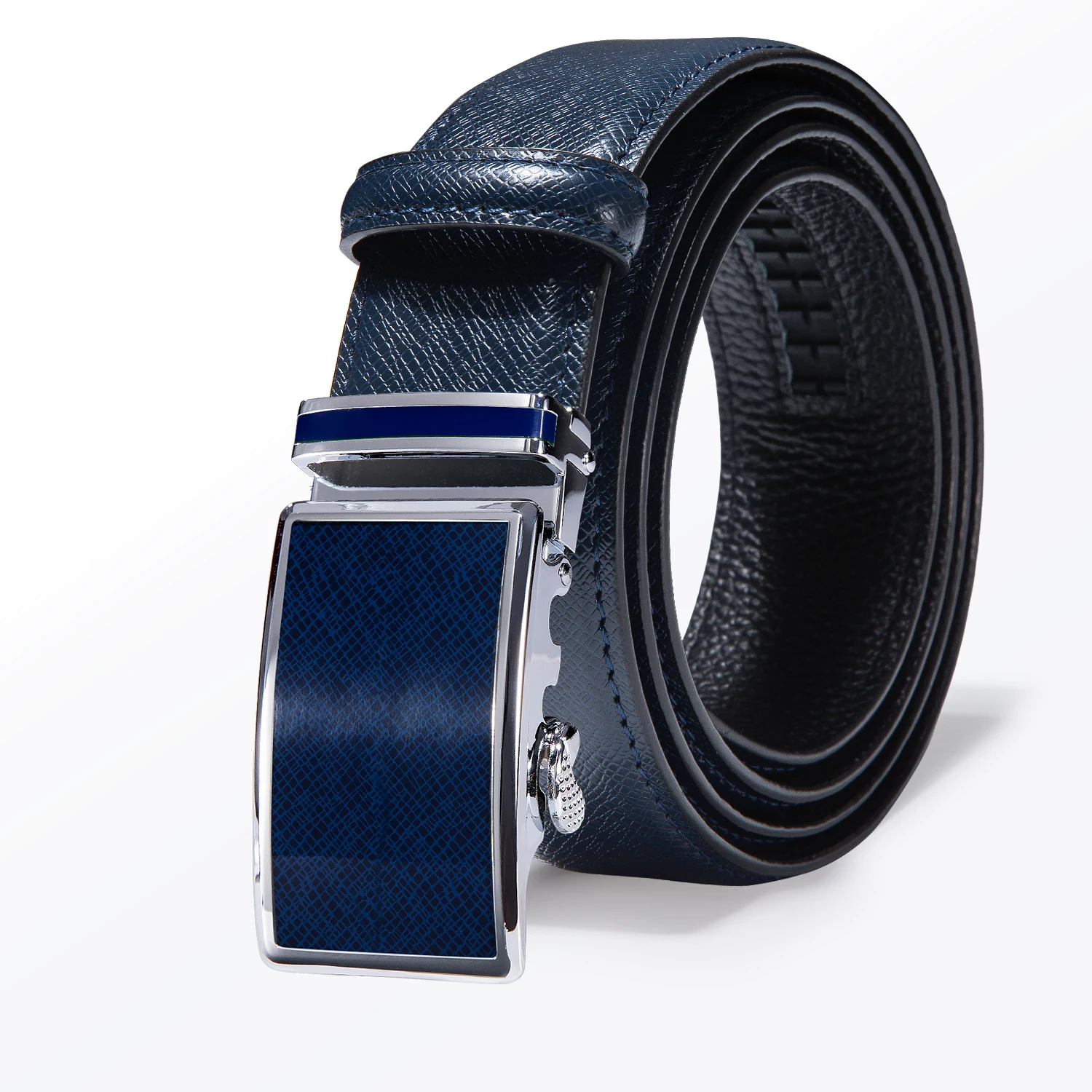 Men Genuine Leather Blue Belt With Automatic Buckle Top Quality Cowhide Bussines Belts For Trousers Pants Male Waistband Straps