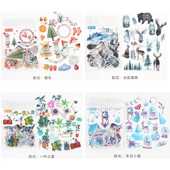

40 Pcs / Pack Of Warm Winter Leaves Forest Fawn Creative Travel Album Diary DIY Decorative Sticker Bag Children Stationery Gift