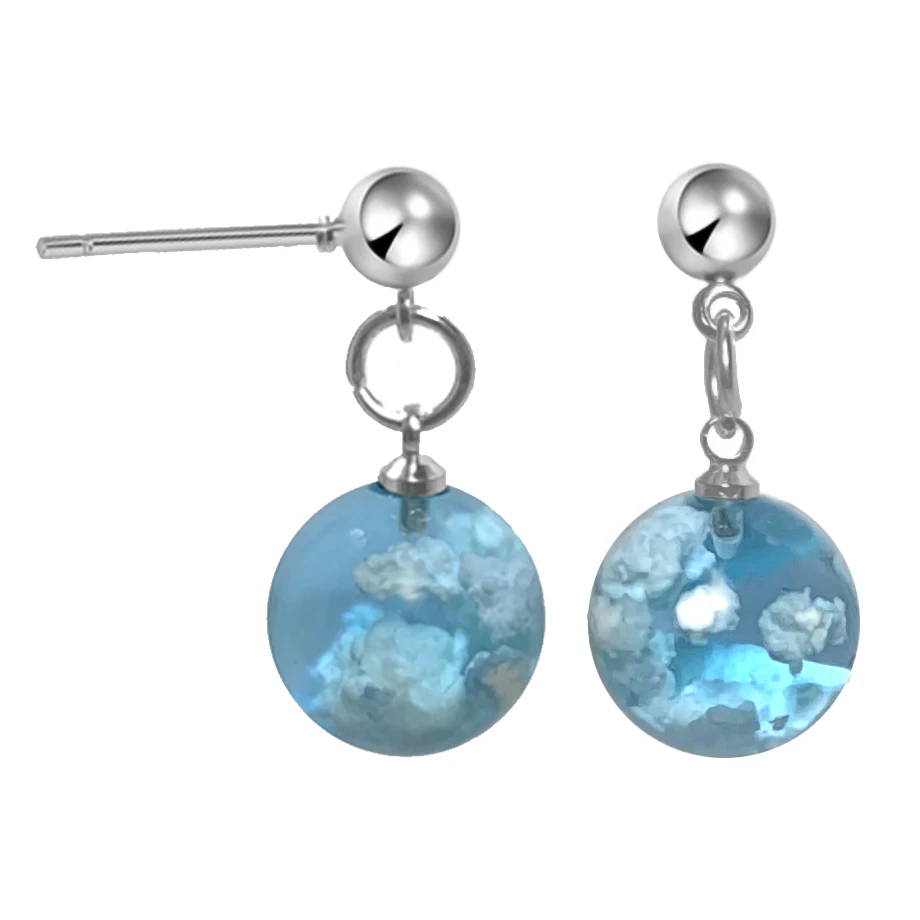Stud Earrings Creative Handmade Resin Transparent Round Ball Blue Sky White Cloud Bohemian Ladies Funny Jewelry