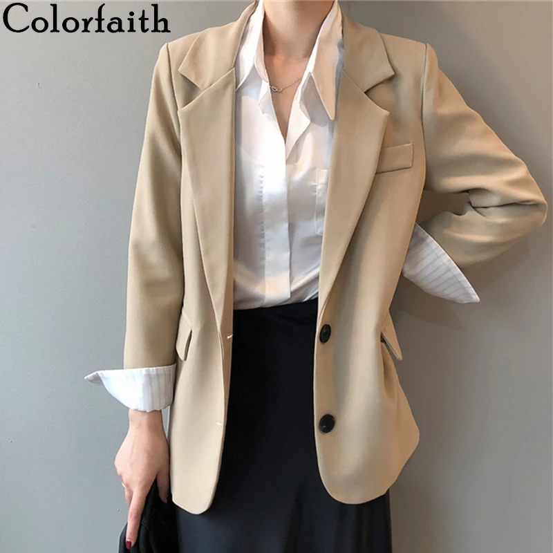 Colorfaith Новинка 2021 осенне-зимние женские блейзеры большие пуговицы карманы куртки