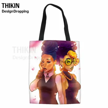 

THIKIN New Trendy African Girls Textile Bag Women Reusable Grocery Bags Large Canvas Shopping Cart Bag For Ladies Travel Bolsas