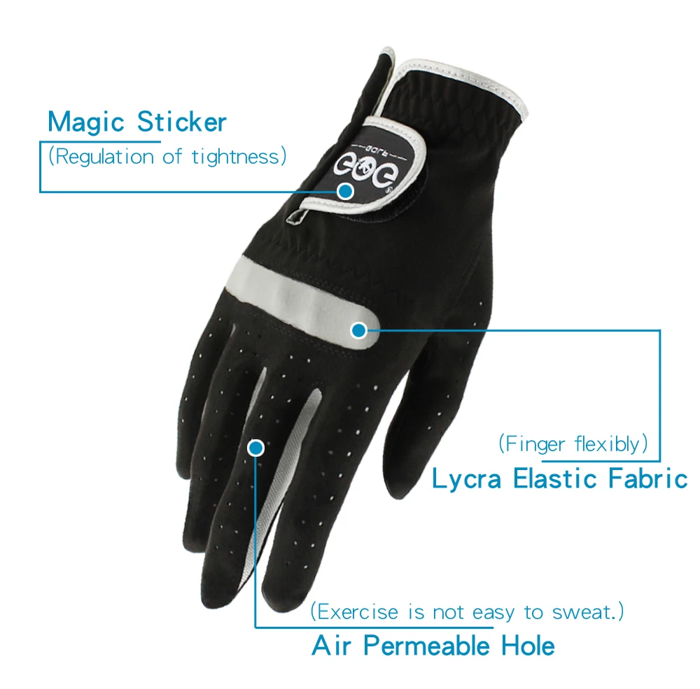 1 Pcs Mens Golf Glove Micro Soft Fiber Color Black Golf Gloves Men Left Right Hand Non-Slip Drop Ship Drop Ship