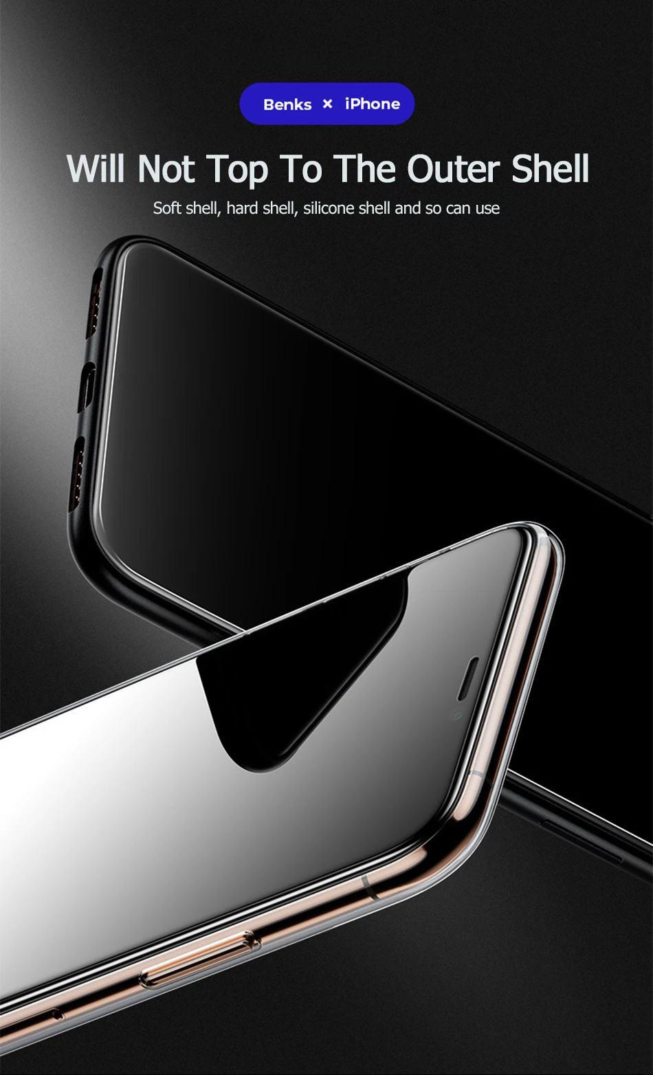 Benks OKR Tempered Glass Film 0.3mm For iPhone 11 Pro Max Full Cover Anti Blue Screen Protector AGC 9H Bubbles Free Glass Front (11)