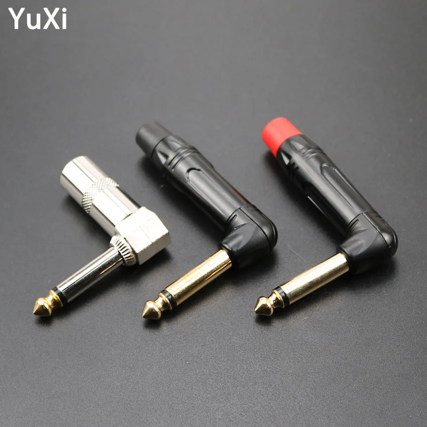 

YuXi Audio plug Connector 2 Pole Mono Amplifier Microphone Plug 6.35 mm 90 Degrees Audio Guitar Connector TRS Plug
