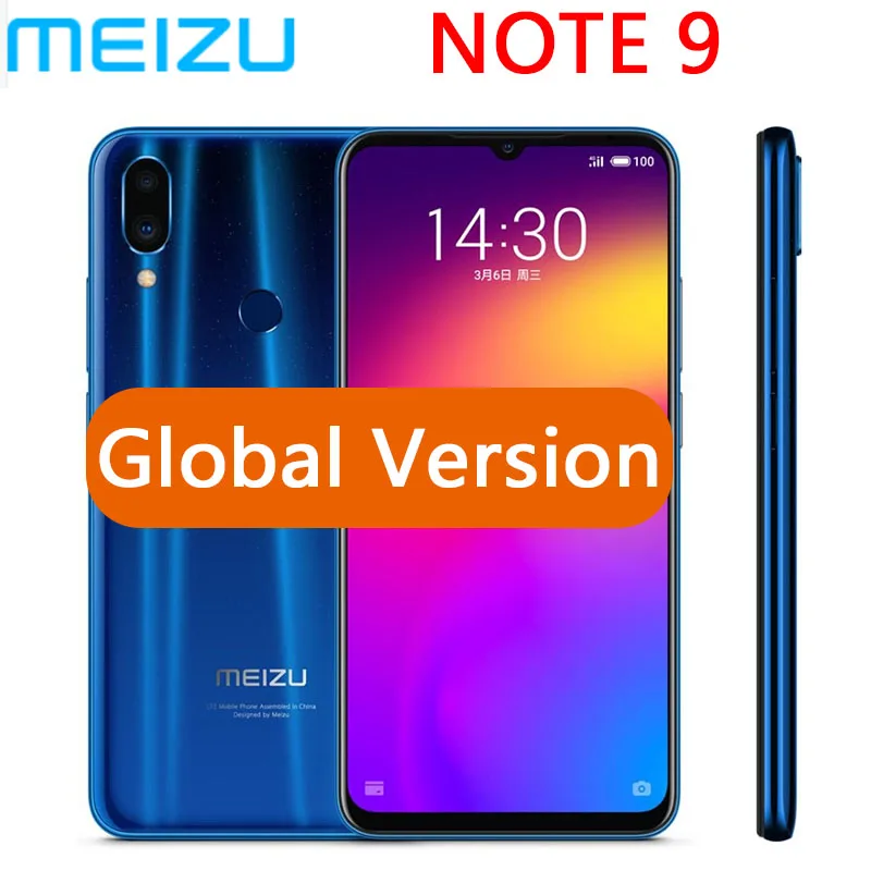 Глобальная версия meizu Note 9, 128 МП камера, 4 ГБ, 64 ГБ, 675 ГБ, Восьмиядерный процессор Snapdragon 6,2, 2244 дюймов, 1080 x p, FHD, отпечаток пальца