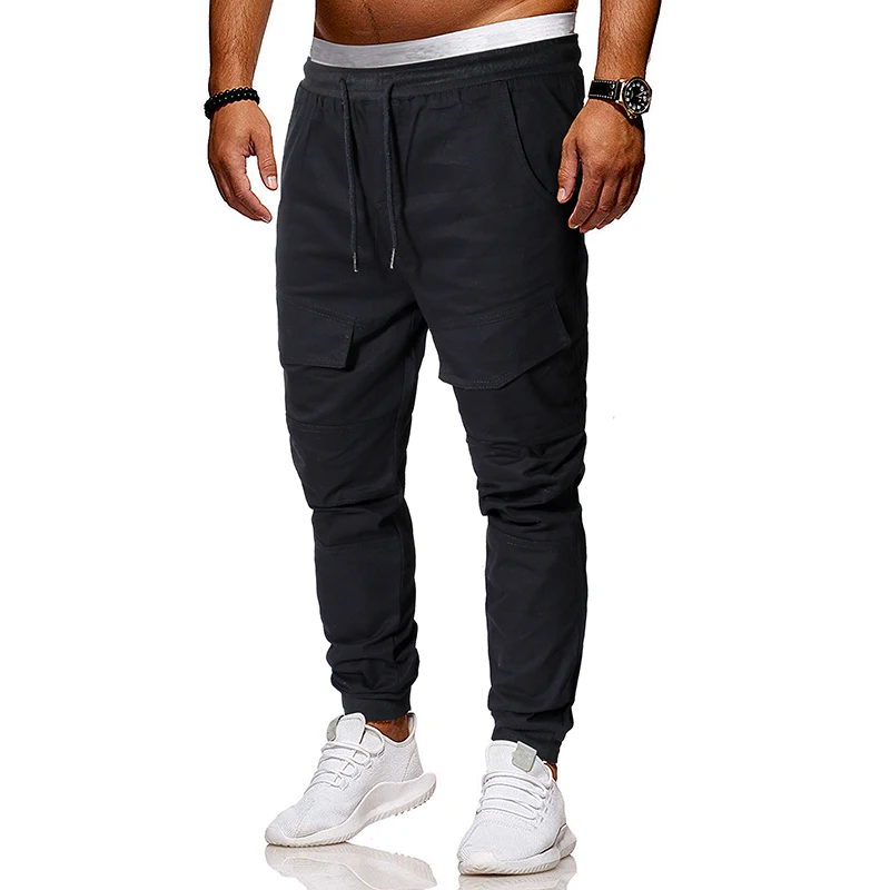 New Men Casual Pants Beam Foot Long Pencil Pants Slim Fit Trousers Cargo Joggers Sports Gym Sweatpants Clothes