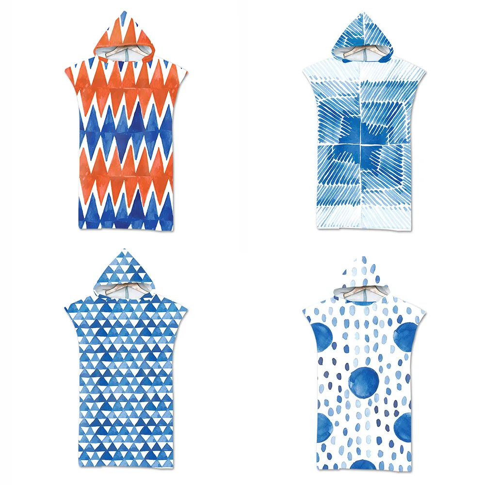 75*110cm Microfiber Printed Hooded Bath Beach Towel For Adults Quick Dry Swimming Poncho Bath Towel With Cloak Bathrobe