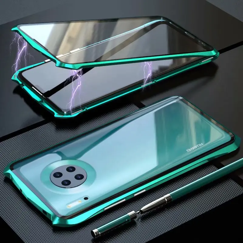 Зеленый Магнитный чехол для huawei mate 30 Pro чехол mate 30 двусторонний 9H чехол из закаленного стекла для huawei mate 30 Pro металлический бампер чехол - Цвет: Зеленый