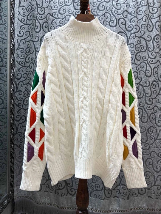 

2019 Early autumn new high-collar sleeve color matching stitching knitted long-sleeved loose sweater knitted shirt 902